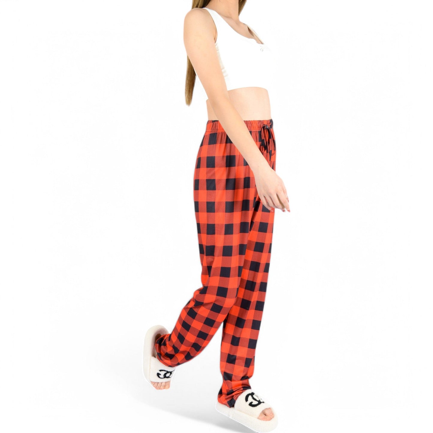 Plaid Flannel Lounge Pants with Elastic Waistband and Adjustable Drawstring