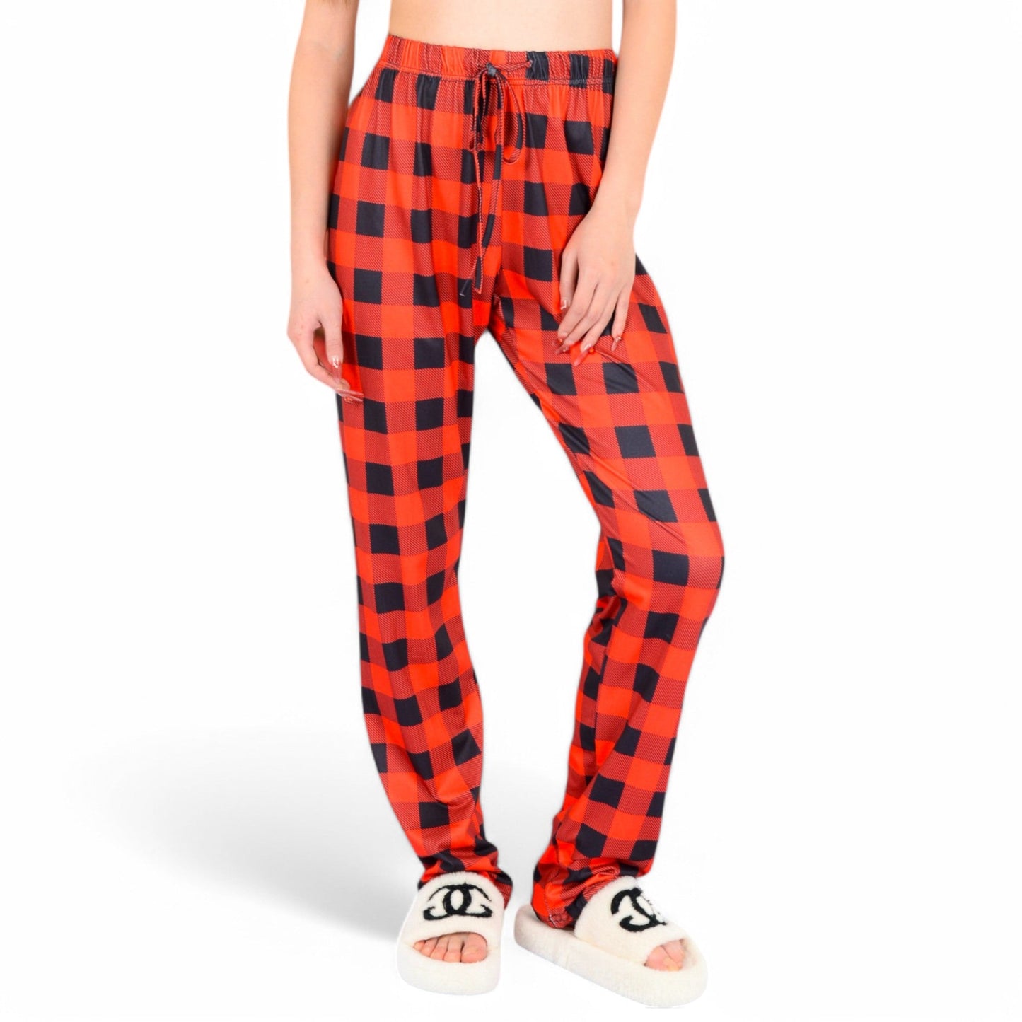 Plaid Flannel Lounge Pants with Elastic Waistband and Adjustable Drawstring