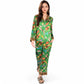 Satin Zodiac Print Pajama Set with Button-Up Top and Relaxed Fit Pants- Green,Small
