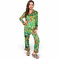 Satin Zodiac Print Pajama Set with Button-Up Top and Relaxed Fit Pants- Green,Small