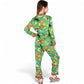 Satin Zodiac Print Pajama Set with Button-Up Top and Relaxed Fit Pants- Green,Small