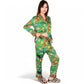 Satin Zodiac Print Pajama Set with Button-Up Top and Relaxed Fit Pants- Green,Small