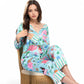 Satin Tropical Flamingo Print Pajama Set with Button-Up Top and Relaxed Fit Pants