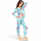 Satin Tropical Flamingo Print Pajama Set with Button-Up Top and Relaxed Fit Pants