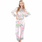 Satin Pink Leopard Print Pajama Set with Button-Up Long Sleeve Top and Relaxed Fit Pants