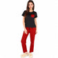 Holiday Plaid Pajama Set with Short Sleeve Tie-Front Top and Elastic Waist Pants- Red,Small