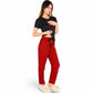 Holiday Plaid Pajama Set with Short Sleeve Tie-Front Top and Elastic Waist Pants- Red,Small