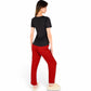 Holiday Plaid Pajama Set with Short Sleeve Tie-Front Top and Elastic Waist Pants- Red,Small