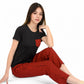 Holiday Plaid Pajama Set with Short Sleeve Tie-Front Top and Elastic Waist Pants- Red,Small