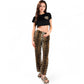 Leopard Print Pajama Set with Ruffled Crop Top and High Waist Wide-Leg Pants