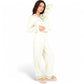 Textured Pajama Set with Long Sleeve Button-Up Top and Contrast Piping Details