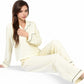Textured Pajama Set with Long Sleeve Button-Up Top and Contrast Piping Details