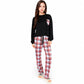 Plaid Pajama Set with Long Sleeve Pocket Top and Relaxed Fit Elastic Waist Pants- Black,Small