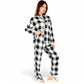 Classic Black and White Plaid Pajama Set with Button-Up Long Sleeve Top and Relaxed Fit Pants
