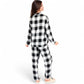 Classic Black and White Plaid Pajama Set with Button-Up Long Sleeve Top and Relaxed Fit Pants