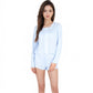 Pink Ribbed Knit Lounge Set with Button-Up Cardigan, Bralette, and High Waist Shorts- Blue,Small