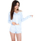 Pink Ribbed Knit Lounge Set with Button-Up Cardigan, Bralette, and High Waist Shorts- Blue,Small