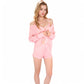 Pink Ribbed Knit Lounge Set with Button-Up Cardigan, Bralette, and High Waist Shorts- Blue,Small