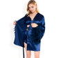 Black Feather Trim Satin Robe with Bralette and High Waist Shorts Three-Piece Lounge Set