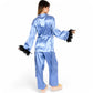 Satin Feather Trim Button-Up Lounge Set with Wide-Leg Pants