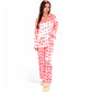Pink Heart Print Pajama Set with Button-Up Long Sleeve Top and Relaxed Fit Pants