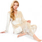 Crushed Velvet Lounge Set with Button-Up Long Sleeve Top and Wide-Leg Pants