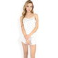 Dotted Print Lounge Set with Spaghetti Strap Top and Elastic Waist Shorts- White,Small
