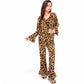 Leopard Print Lounge Set with Tie-Front Peplum Top and Wide-Leg Pants