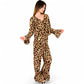 Leopard Print Lounge Set with Tie-Front Peplum Top and Wide-Leg Pants