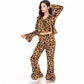 Leopard Print Lounge Set with Tie-Front Peplum Top and Wide-Leg Pants