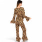 Leopard Print Lounge Set with Tie-Front Peplum Top and Wide-Leg Pants