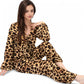 Leopard Print Lounge Set with Tie-Front Peplum Top and Wide-Leg Pants