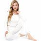 Long Sleeve Diamond Print Lounge Set with Elastic Waist Pants- White,Small