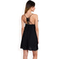 Spaghetti Strap V-Neck Slip Dress with Empire Waist and Flowy Design- Black,Small