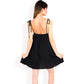 Spaghetti Strap V-Neck Slip Dress with Empire Waist and Flowy Design- Black,Small
