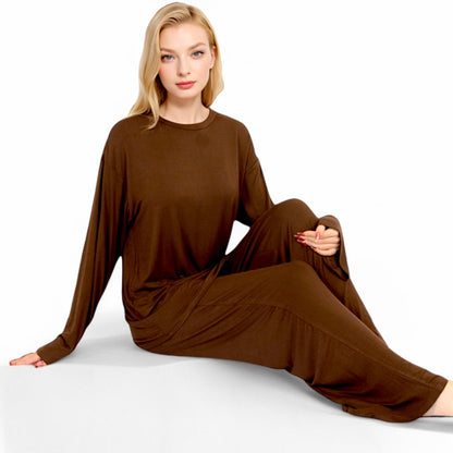 Minimalist Lounge Set with Long Sleeve Oversized Top and Wide-Leg Pants