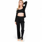 Ribbed Knit Lounge Set with Open Front Cardigan, Bralette, and Wide-Leg Pants