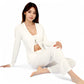 Ribbed Knit Lounge Set with Open Front Cardigan, Bralette, and Wide-Leg Pants