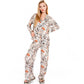 Satin Leopard Print Lounge Set with Button-Up Top and Wide-Leg Pants