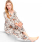 Satin Leopard Print Lounge Set with Button-Up Top and Wide-Leg Pants