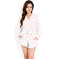 Heart Print Lounge Set with Open Front Shirt, Tie Waist Shorts, and Matching Belt- Pink,Small