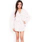 Heart Print Lounge Set with Open Front Shirt, Tie Waist Shorts, and Matching Belt- Pink,Small