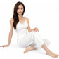 Lace Trim Ribbed Knit Pajama Set with Adjustable Drawstring