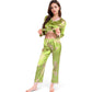 Satin Bamboo Print Pajama Set with Contrast Trim