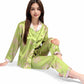 Satin Bamboo Print Pajama Set with Contrast Trim