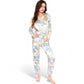 Botanical Print Satin Pajama Set with Button-Up Top and Long Pants