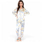 Botanical Print Satin Pajama Set with Button-Up Top and Long Pants