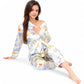 Botanical Print Satin Pajama Set with Button-Up Top and Long Pants