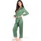 Polka Dot Satin Pajama Set with Ruffled Cuffs and Piping Detail