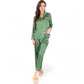 Polka Dot Satin Pajama Set with Ruffled Cuffs and Piping Detail